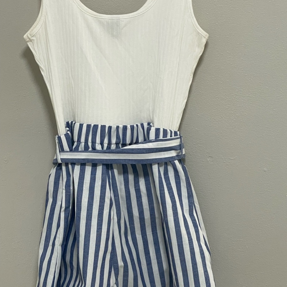 SHEIN White and Blue Striped Button romper - Picture 3 of 7